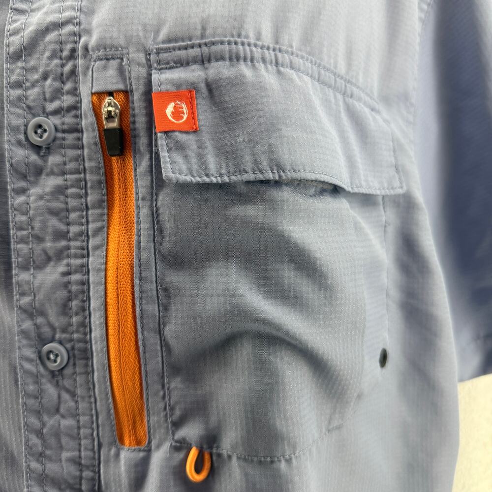 The American Outdoorsman Shirt Blue Fishing Vented Short Sleeve UPF Mens L - Picture 2 of 6